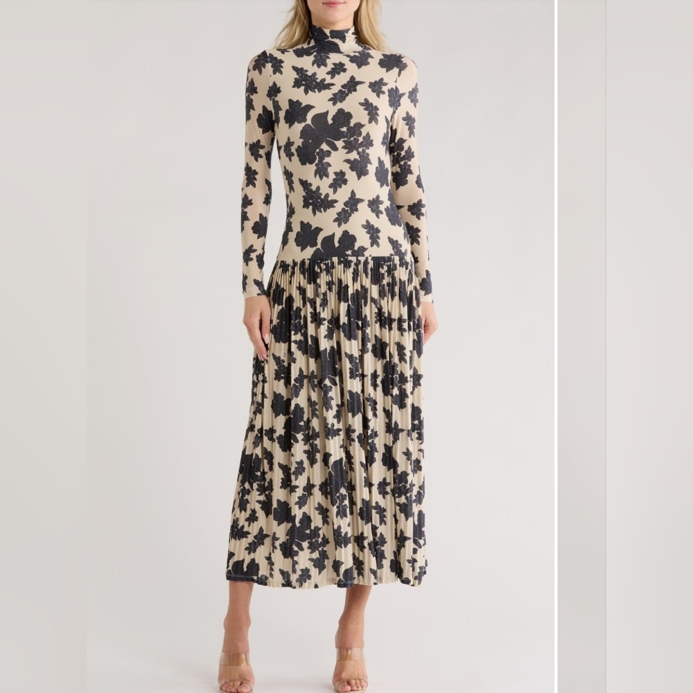 Ulla Johnson Size Large Amaya Print Mock Neck Long Sleeve Midi Dress MSRP $590 - Picture 3 of 4